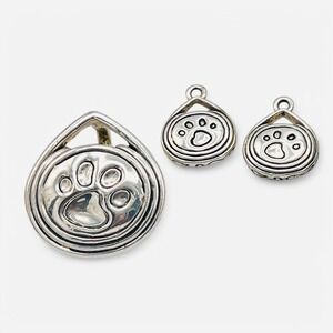 Vintage Earrings Brooch Pendant Dog‎ Paws Silver Tone Signed MJ Marie Jennifer